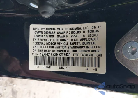 2017 Honda Civic Ex-T z USA, uszkodzony, nr VIN 19XFC1F3XHE207930